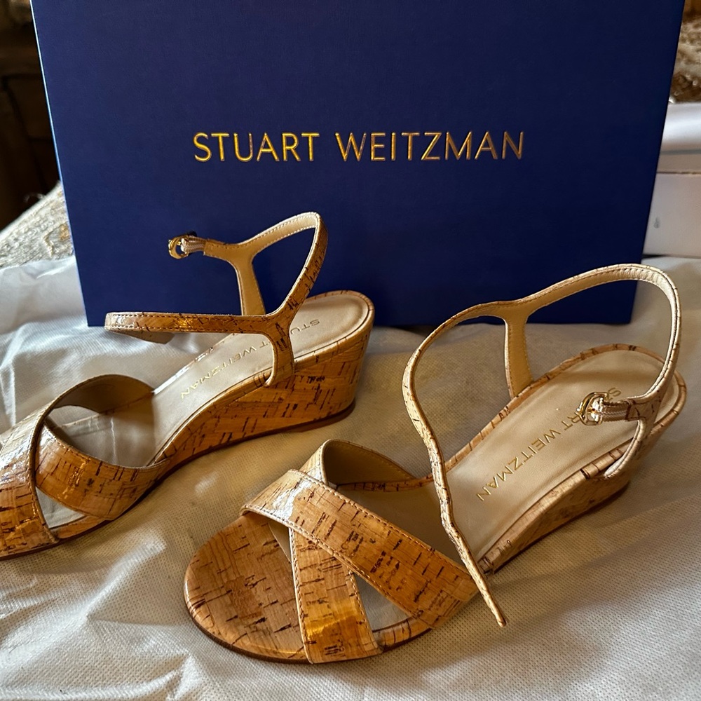 Stuart Weitzman Tan Cork Wedge Sandals